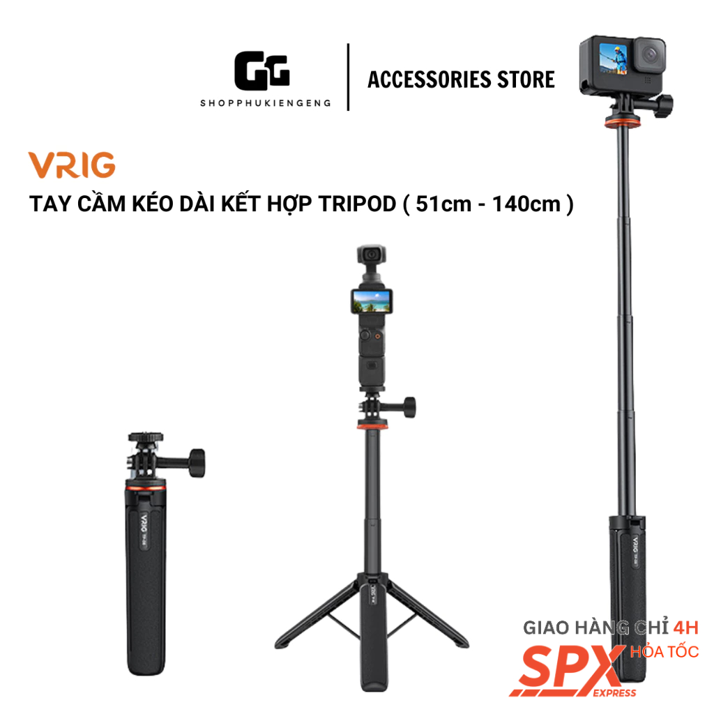 VRIG Gậy cầm tay kết hợp Tripod dành cho Action Camera, DJI Pocket 3, Insta 360, Máy ảnh cỡ nhỏ ...