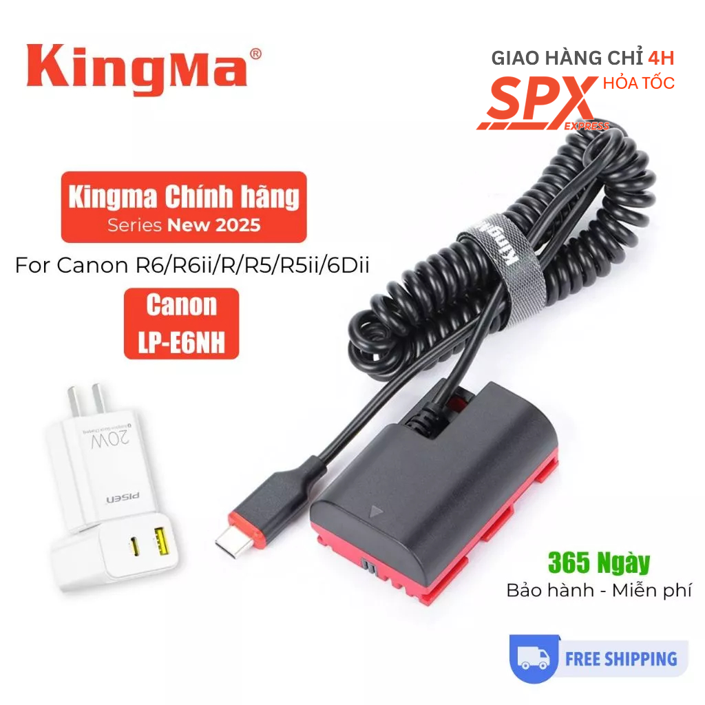 Kingma LP-E6NH Pin giả nguồn/ Pin ảo/ Dummy battery cho Canon R/ R6/ R6ii/ R5/ R5ii/ 5Div/ 6Dii