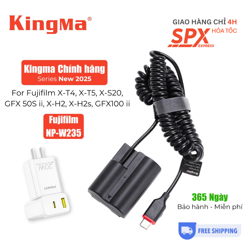 Kingma W235 Pin ảo/Pin giả nguồn/ Dummy Battery cho Fujifilm X-T4, X-T5, X-S20, X-H2, X-H2S, GFX 50S