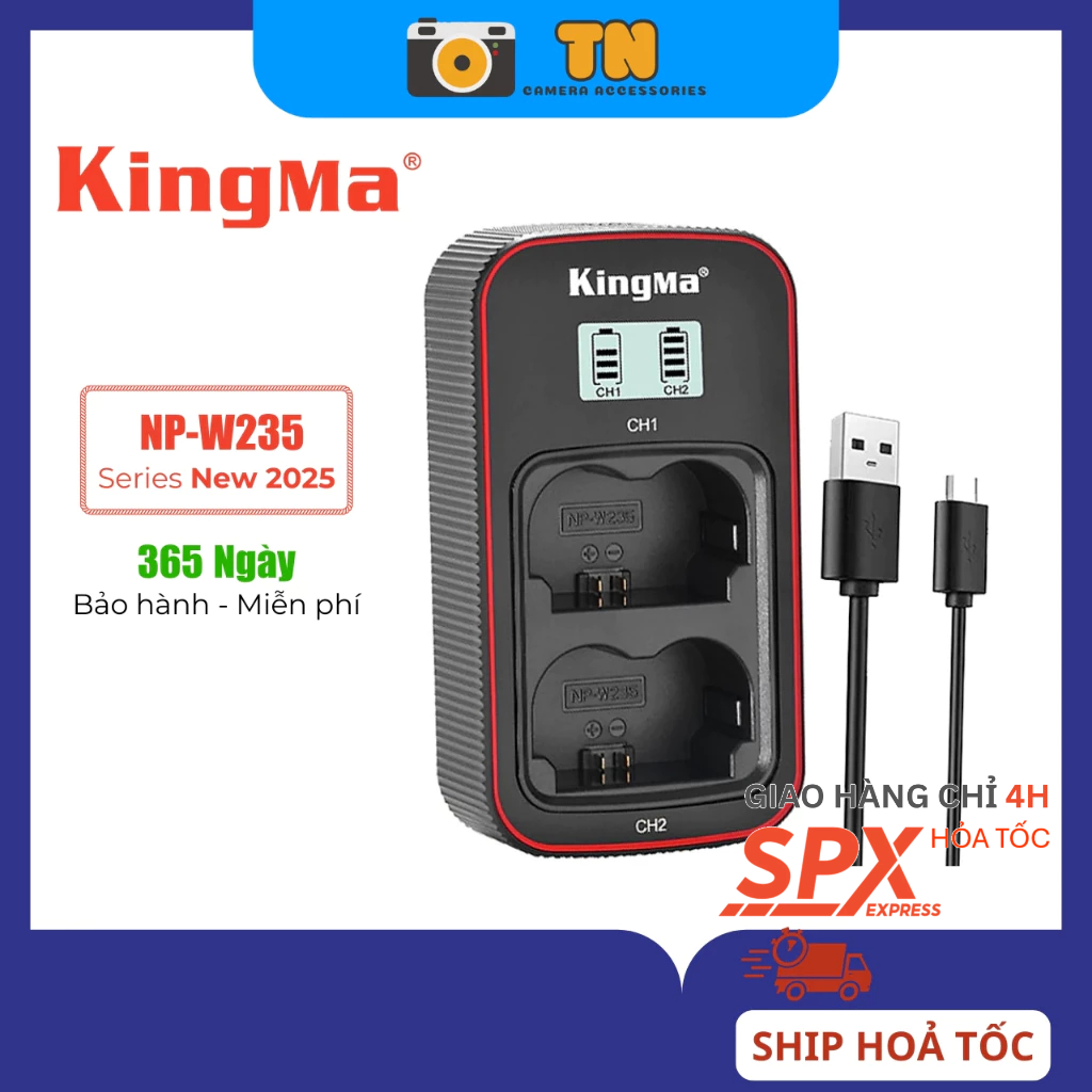 Dock 2 khe sạc Kingma NP-W235 cho Pin Fujifilm X-S20, X-T4, X-T5, X-H2, X-H2s, GFX 50Sii...