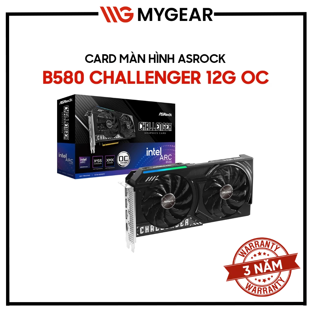 Card màn hình Asrock Intel ARC B580 Challenger / Steel Legend 12GB OC - Bảo hành 36 tháng
