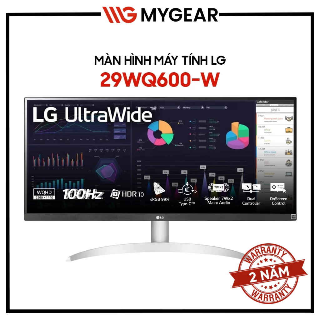 Màn hình LG UltraWide 29WQ600-W 29 inch FHD UltraWide 100Hz 5ms IPS sRGB HDR Loa USB-C
