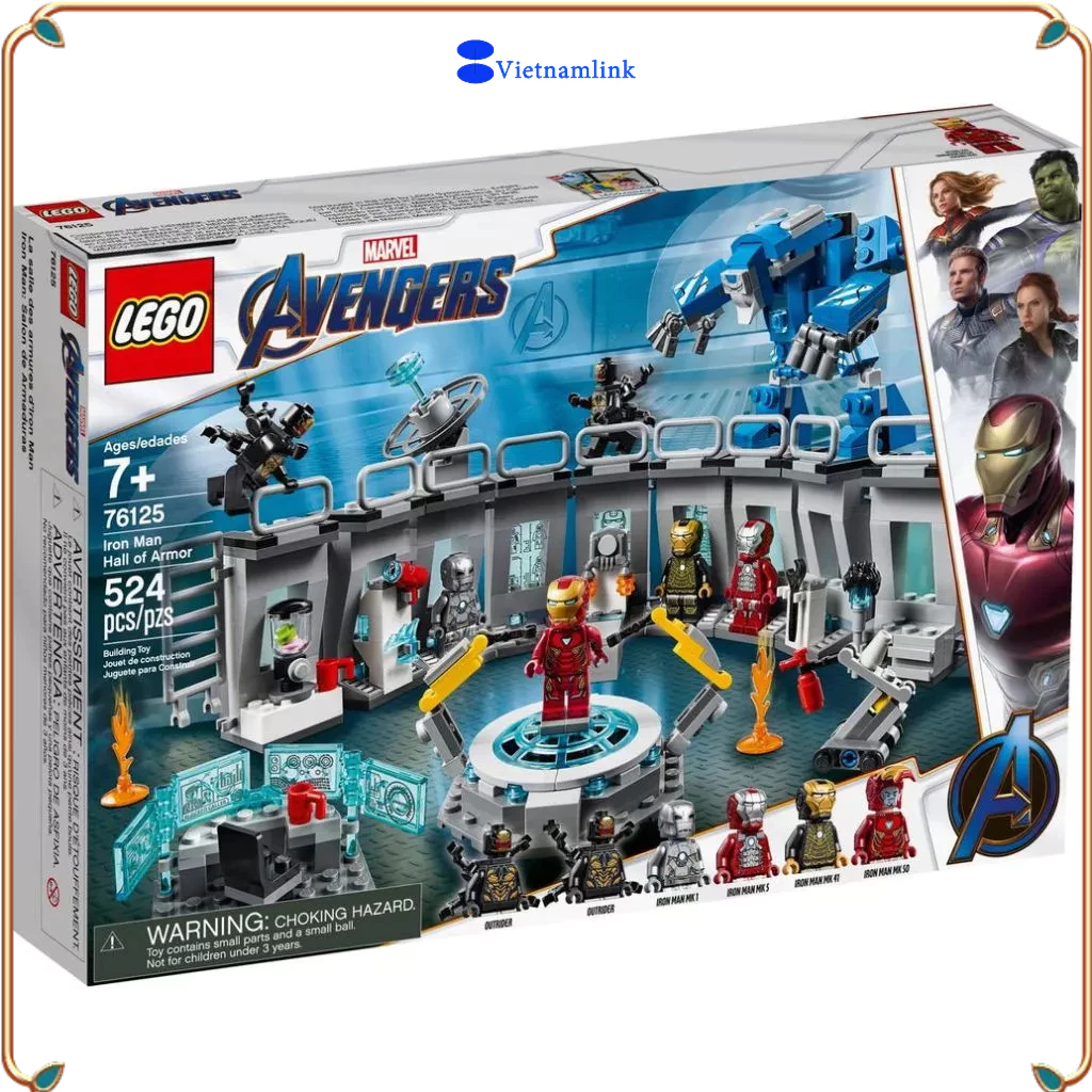 LEGO 76125 Marvel Biệt đội Siêu anh hùng Đại sảnh Thiết Giáp Avengers Iron Man Hall of Armor Hàng mớ