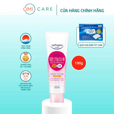 Sữa Rửa Mặt Và Tẩy Trang Tạo Bọt Dưỡng Ẩm Kose Softymo Cleansing Foam Hyaluronic Acid 60g và 190g