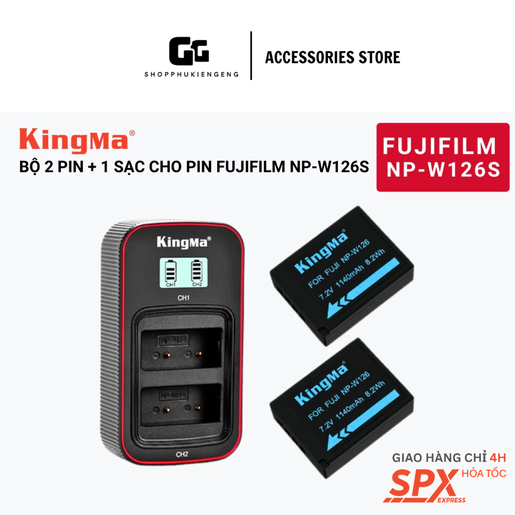 Bộ 2 Pin + 1 Sạc KINGMA NP-W126s Cho máy ảnh Fujifilm sử dụng Pin loại W126/ W126s