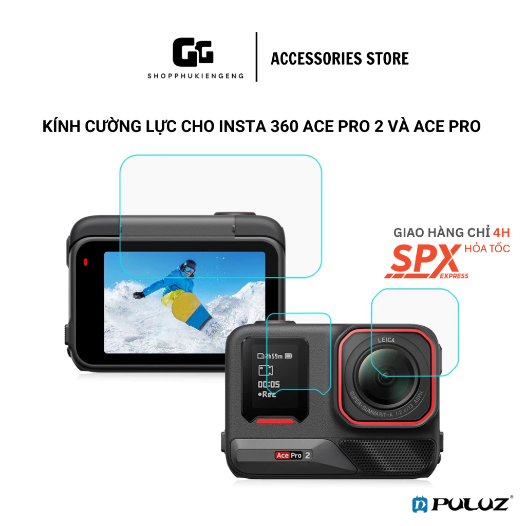 Puluz Phụ kiện kính cường lực 9H cho Insta 360 Ace Pro/ Insta 360 Ace Pro 2