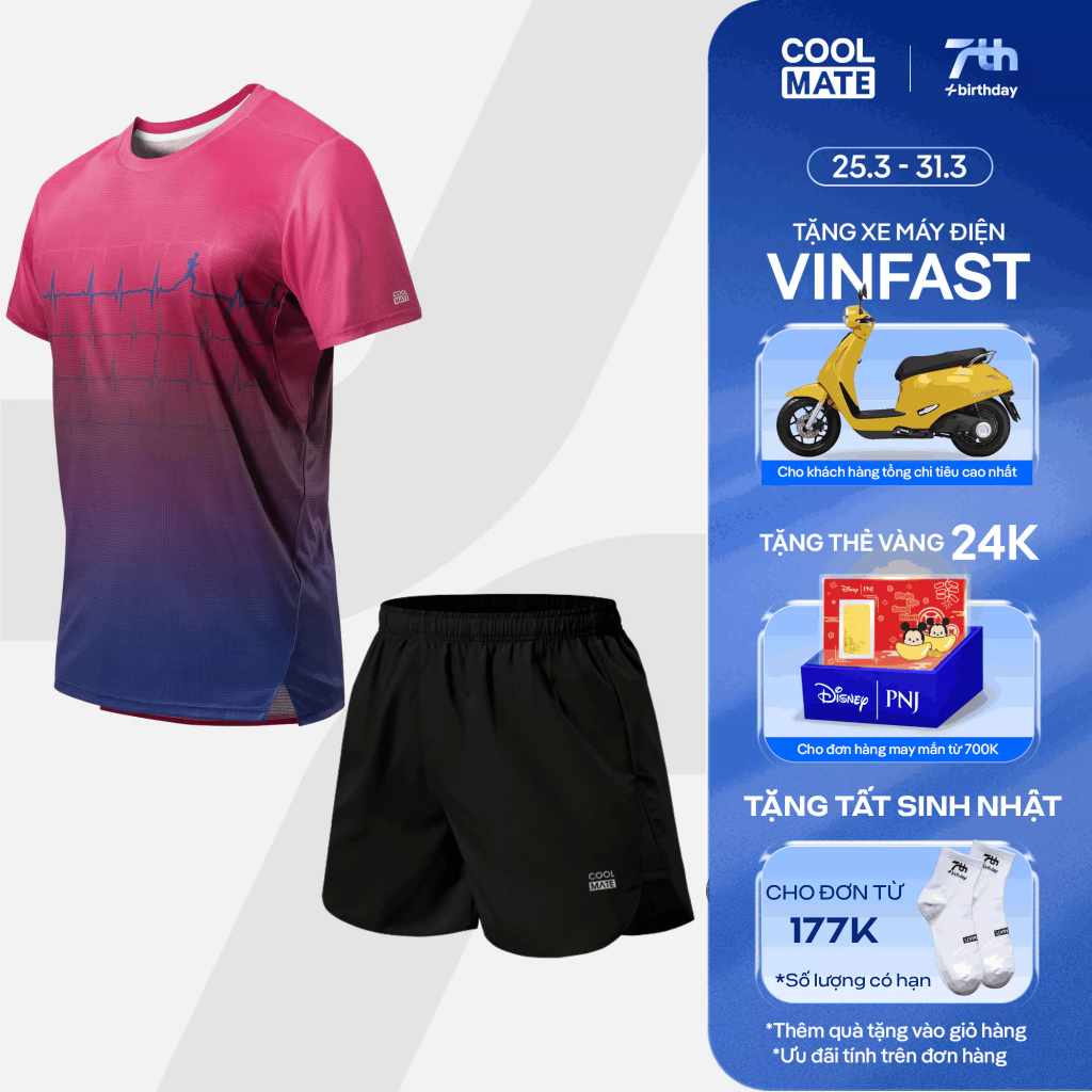 [24-31.3 TẶNG TẤT]Set đồ chạy bộ Áo Thun Nam thể thao Graphic và Quần short Maxcool thoáng khí, thoải mái Coolmate
