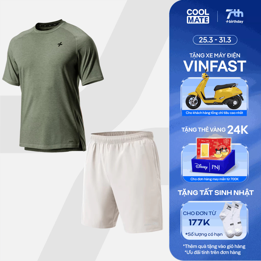 [24-31.3 TẶNG TẤT]Set thể thao pickleball Áo Training Comfort và shorts 7inch thoáng khí, set Gym đa