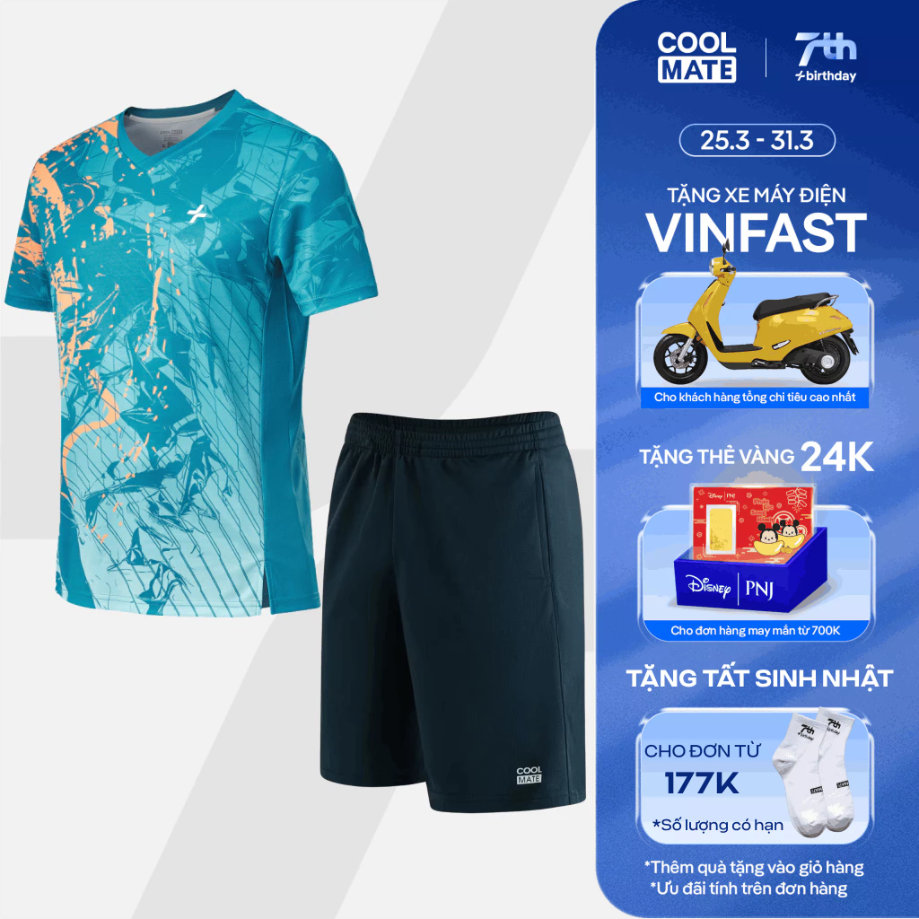 [24-31.3 TẶNG TẤT]Set đồ bộ thể thao cầu lông pickleball nam Áo IN Abstract Graphic + Quần 6inch tho