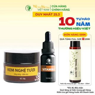 Combo serum C và kem nghệ tươi dưỡng trắng sáng da giảm thâm sạm WonMom