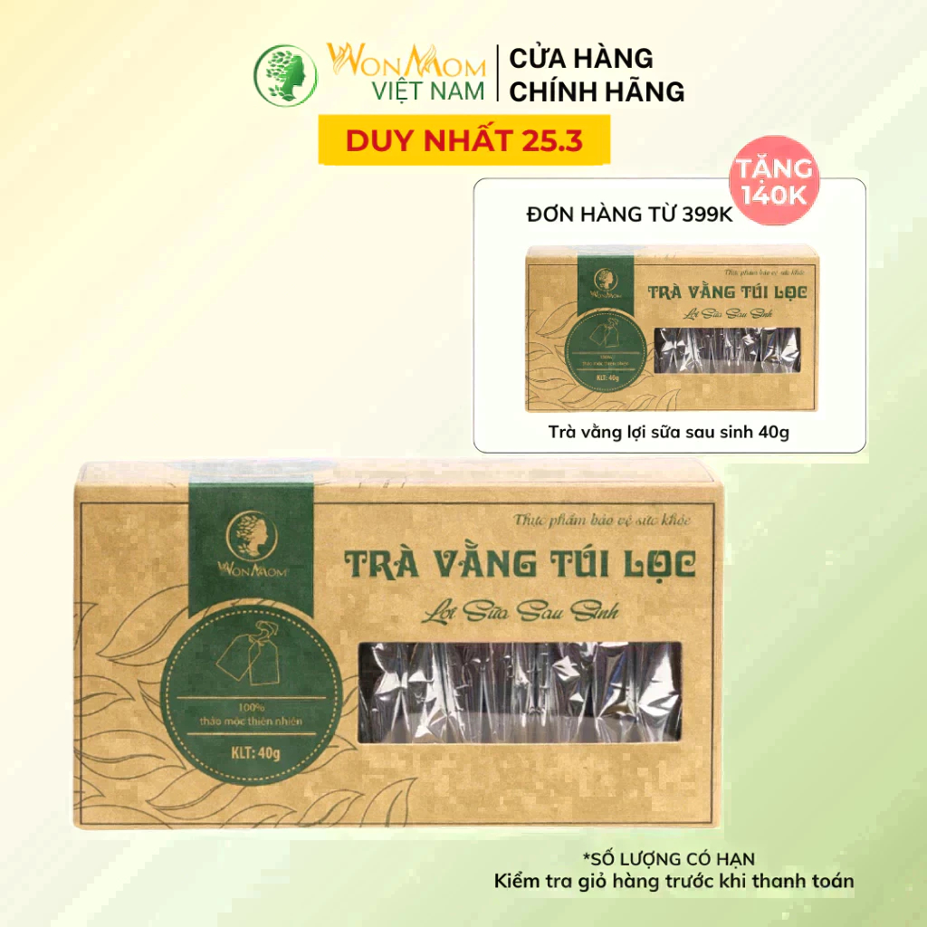 Trà vằng túi lọc lợi sữa Wonmom Hộp 20 túi lọc