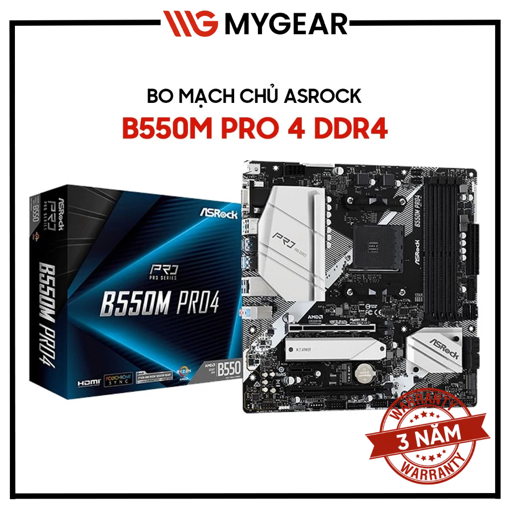 Mainboard ASRock B550M Pro4 Hỗ Trợ AMD AM4 DDR4 - Bảo hành 36 tháng