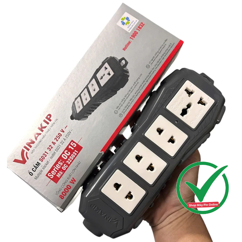 Ổ Cắm siêu chịu tải 8000W- S031 32A 250V 2 Lỗ 3 Lỗ 4 Lỗ Đa Năng Vinakip Chính Hãng