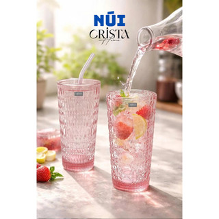 Bộ 2 Ly Cốc Thủy Tinh 500ml CRISTA HOME Kèm Ống Hút, Nắp Thuỷ Tính + Tặng Kèm 2 Nắp Nhựa Chống Tràn 60243