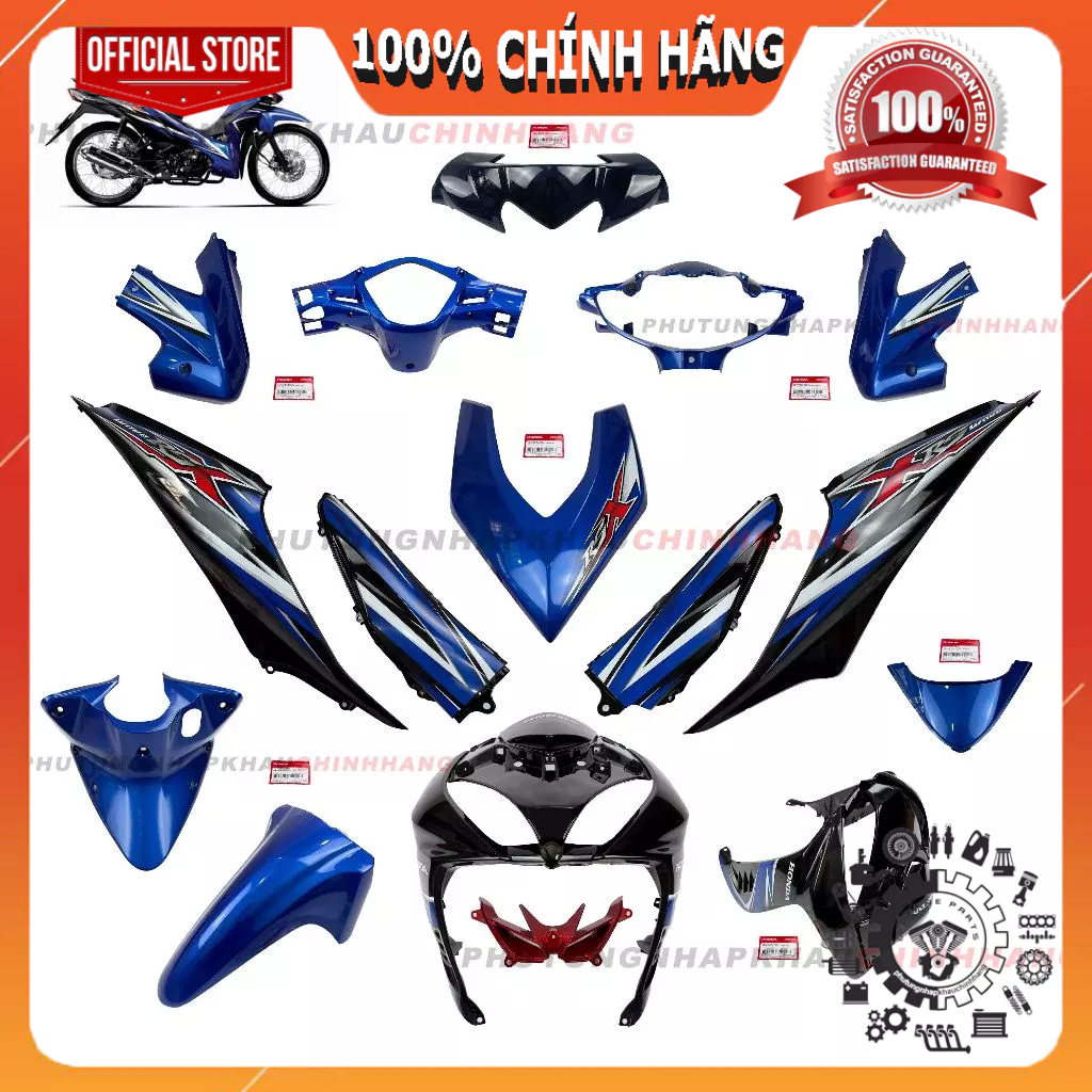 [MÓN LẺ] Dàn áo Wave RSX 110 2010 xanh đen chính hãng, Bộ áo màu Wave RSX 2009 2010