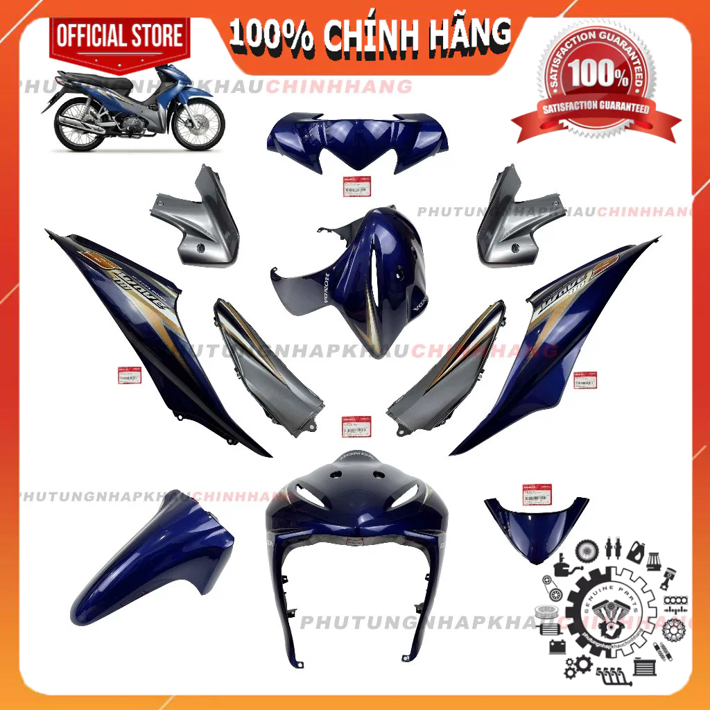 [MÓN LẺ] Dàn áo Wave S 110 2009 xanh tím chính hãng, Bộ áo màu wave S110 2009 2010