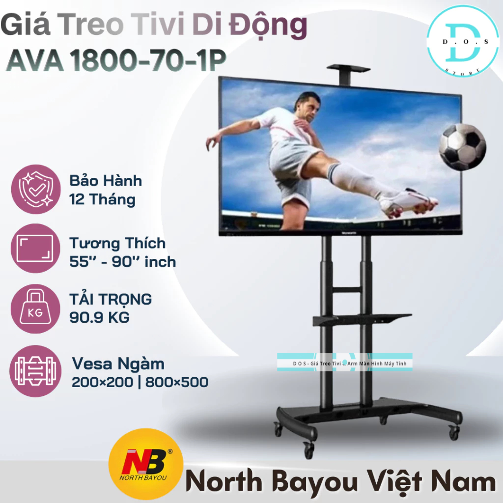 Kệ Tivi Di Động North Bayou AVA1800-70-1P (55-90 Inch) - Giá Treo Tivi Có Bánh Xe Cao Cấp