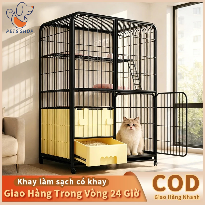 Pets Shop🐱Chuồng cho mèo lồng mèo 2/3/4tầng lồng mèo cao cấp Bền đẹp Có bánh xe Cho mèo Đưa khay