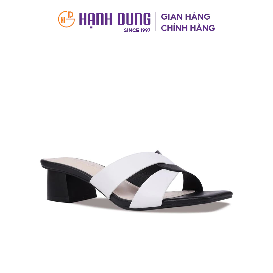[FLASH SALE 19h-21h] Dép Cao Gót Hạnh Dung Quai Đan Chéo Phối Màu HD27234BI ( Màu Đen - Kem )