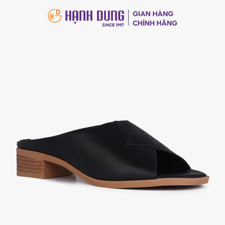 HCM - Dép Cao Gót Hạnh Dung Quai Bản Đắp Họa Tiết HD1129AV ( Màu Đen - Kem )