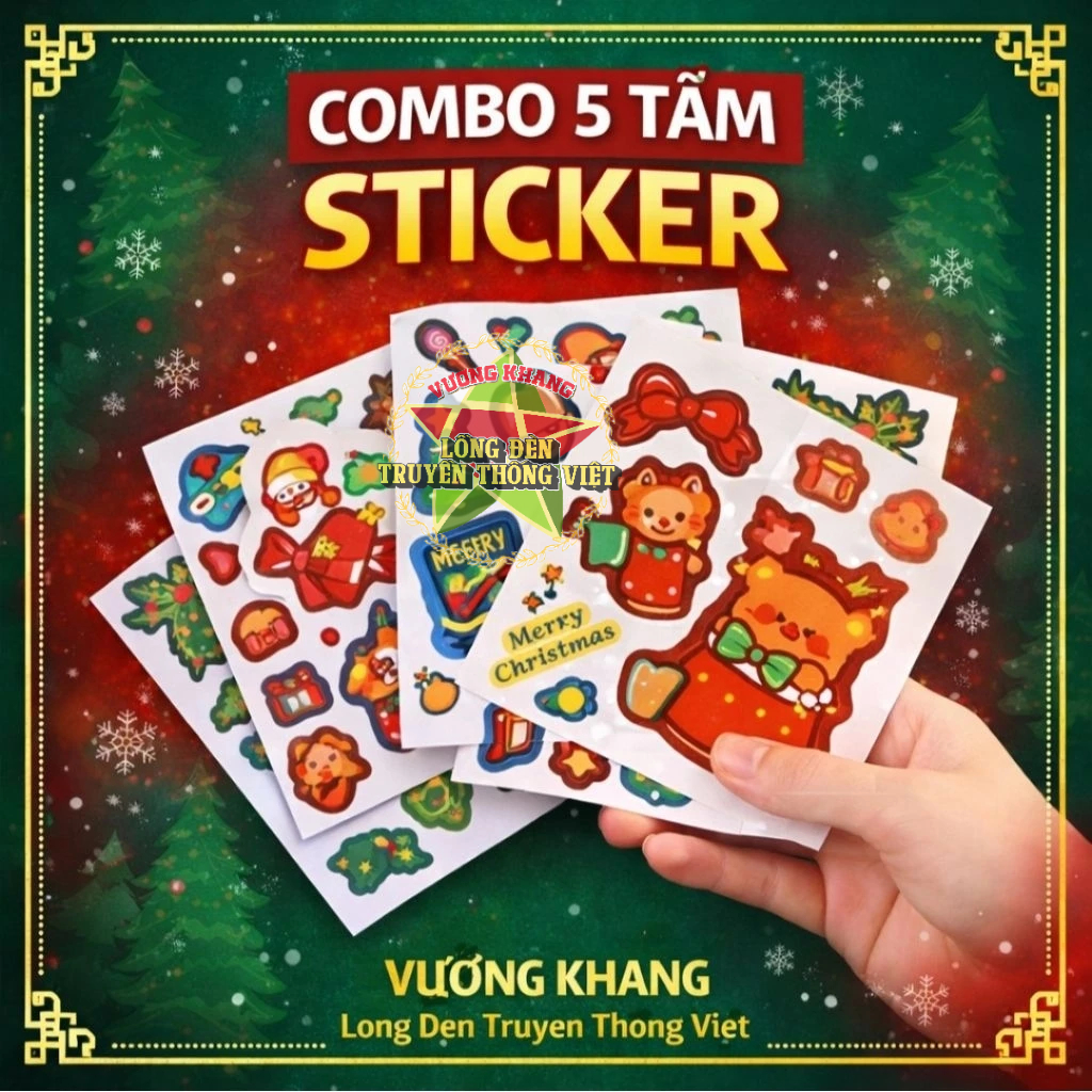 COMBO 5 TẤM Sticker Giáng Sinh siêu cute - Sticker Noel khóa hộp quà - Sticker dán trang trí thiệp Noel COMBO 5 TẤM