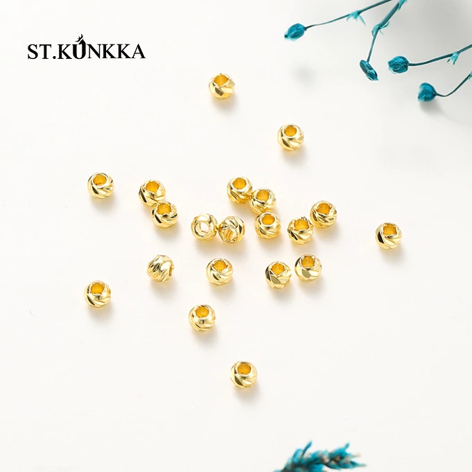 St.kunkka 20 hạt vàng thật 18K giữ màu 3/6mm Hạt bi mạ vàng 18K vòng cổ vòng tay DIY đính cườm không