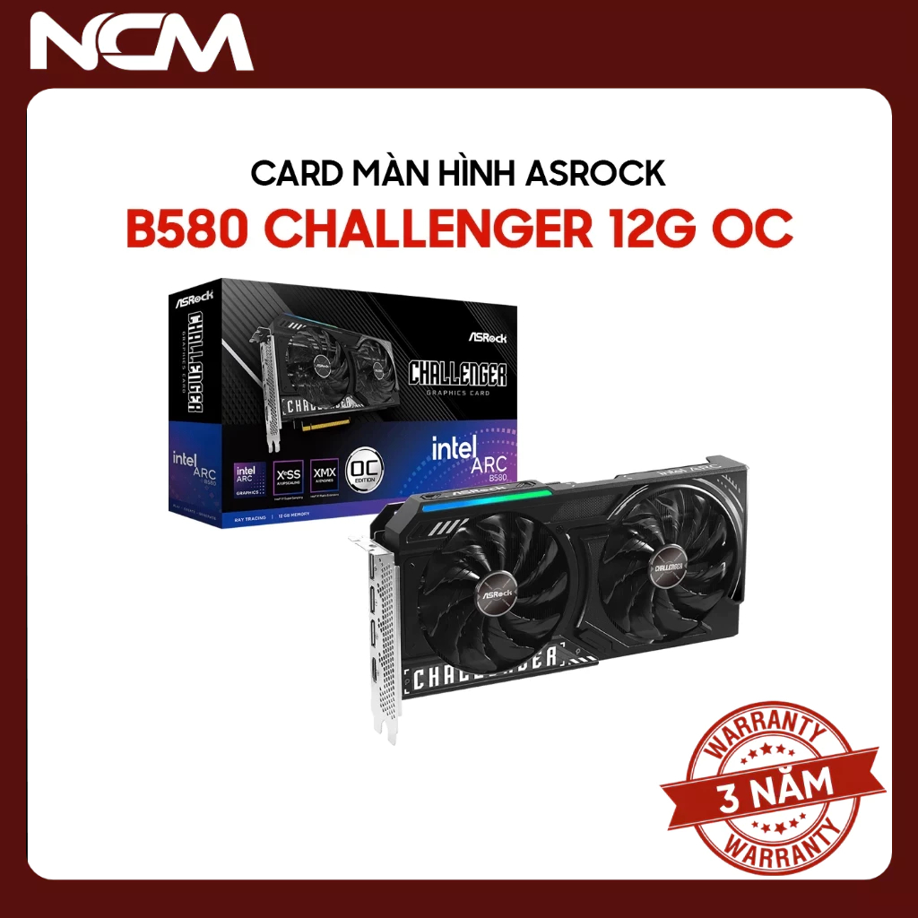 Card màn hình Asrock Intel ARC B580 Challenger / Steel Legend 12GB OC - Bảo hành 36 tháng