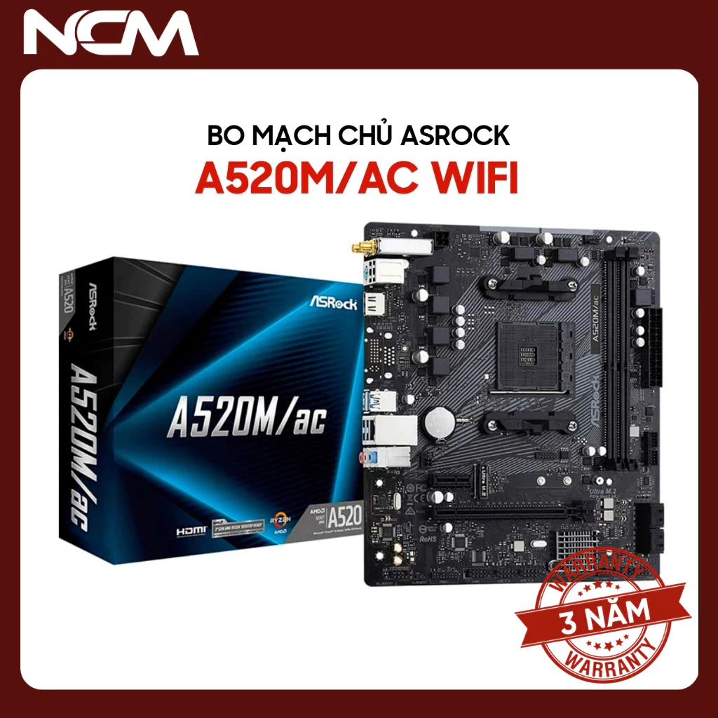 Mainboard ASRock A520M/ac WiFi AMD AM4 DDR4 - Bảo hành 36 tháng