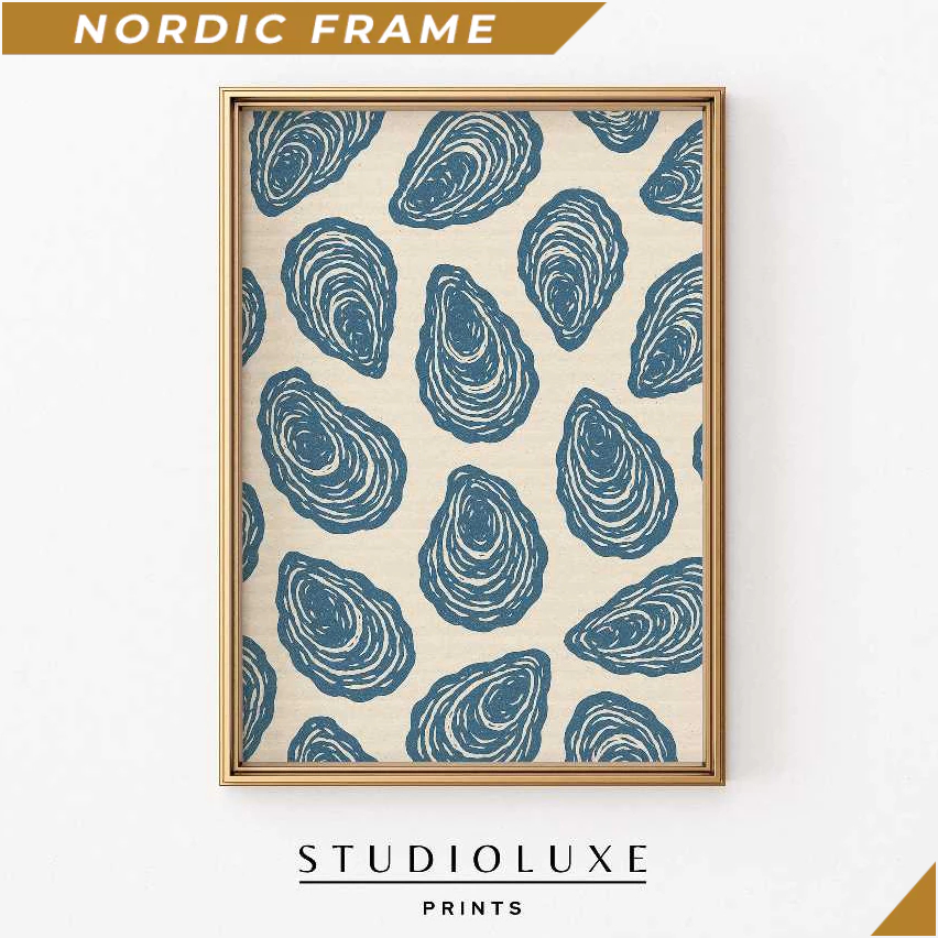 Tranh treo tường, Coastal Oyster Print Nautical Blue Shells, Beach House Wall Art (Digital Download 