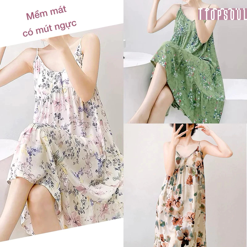 Váy 2 dây mặc nhà, váy bầu vải tole lanh mềm mại, nhẹ mát 2DM10