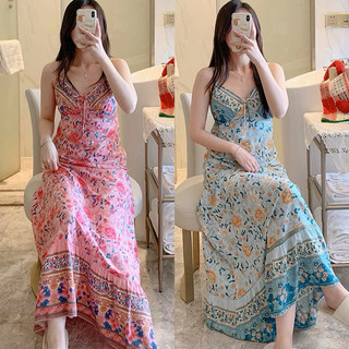Đầm lanh tole mặc mặc nhà mềm mát hoạ tiết vintage 2DTC1
