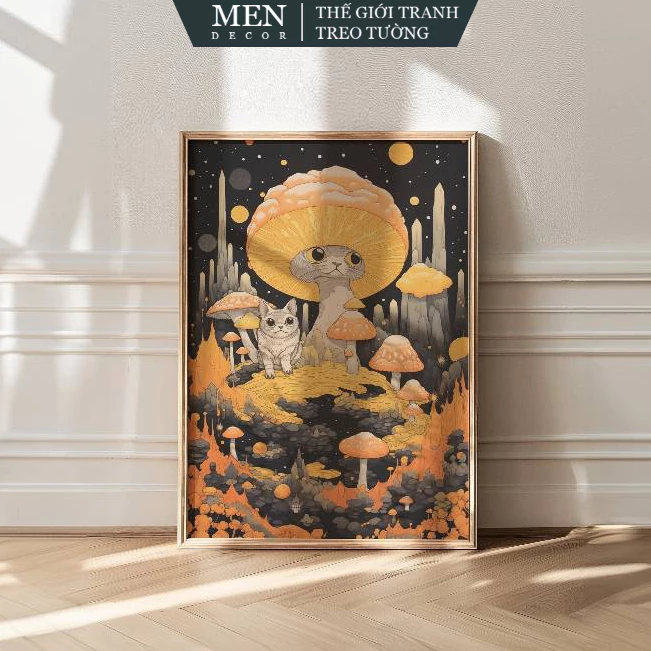 Tranh treo tường, 70s Decor, Psychedelic Cat Art, 70s Retro, nhận in theo yêu cầu, tặng kèm đinh tre