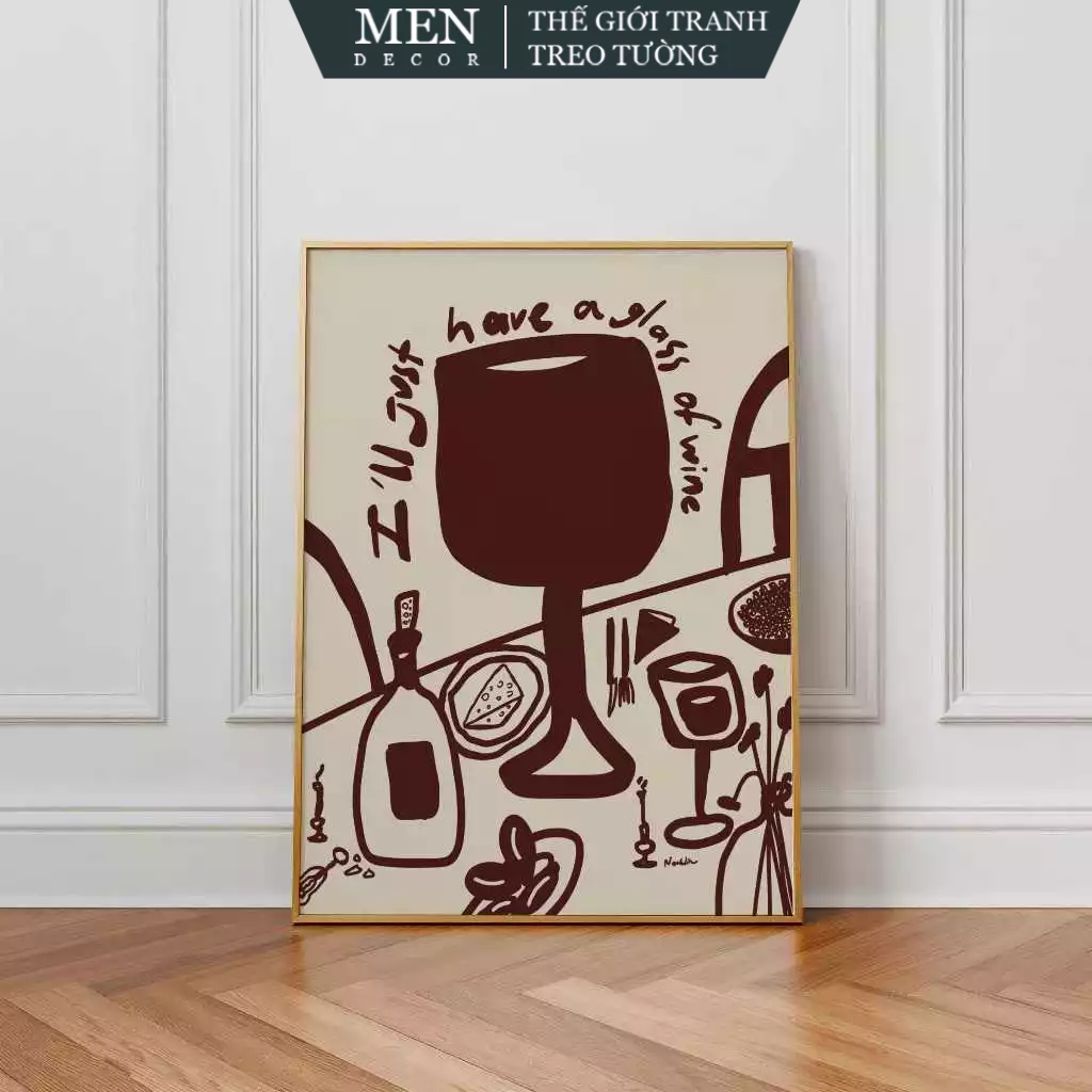Tranh treo tường, Glass of Wine Print Dinner Table, nhận in theo yêu cầu, tặng kèm đinh treo tranh