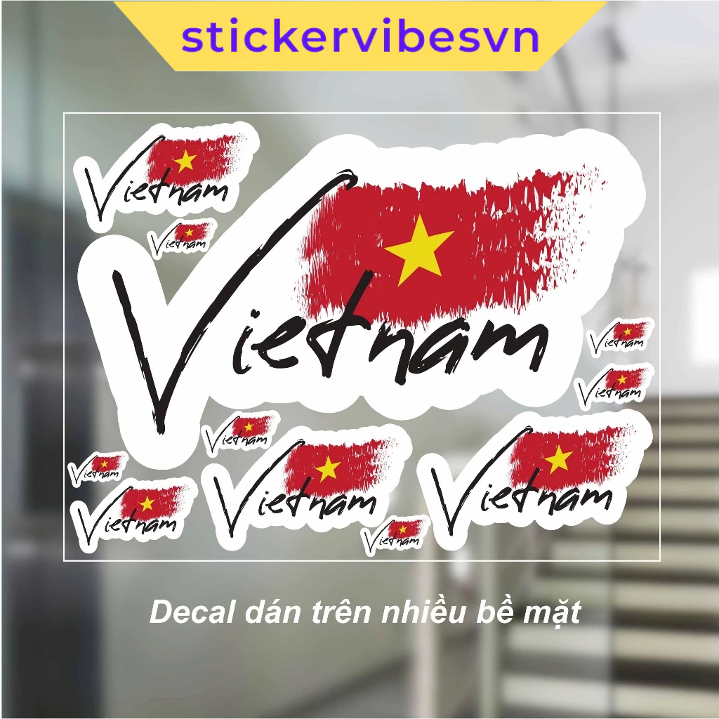 Decal Sticker, Vietnam National Flag, Decor Lễ 30/4-1/5, 2/9, Kính, Dán Vở, Dán Mặt, Laptop, Mũ bảo 