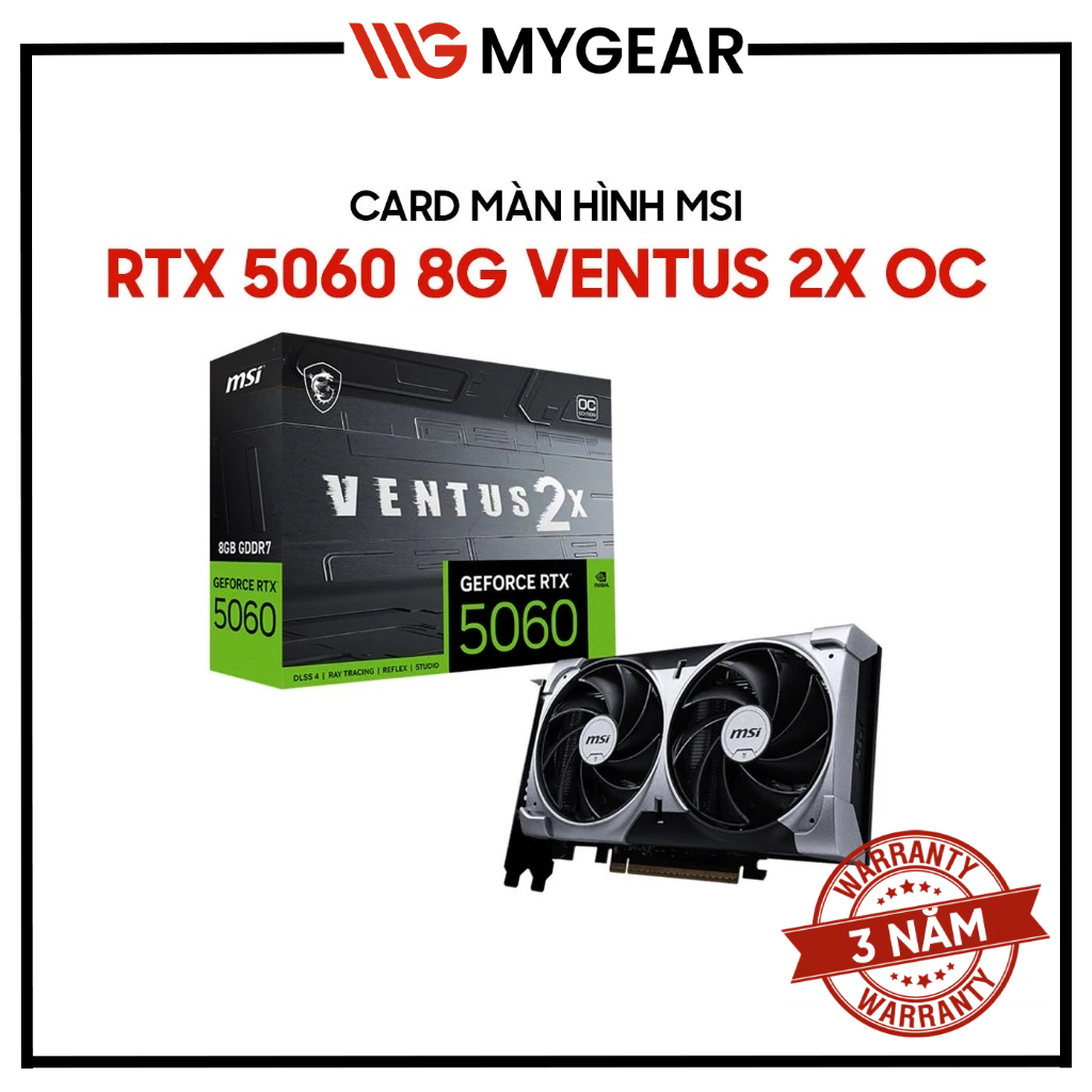 Card Màn Hình MSI GeForce RTX 5060 VENTUS 2X OC (Trắng/ Đen) RTX 5060 8G SHADOW 2X OC 8GB GDDR7