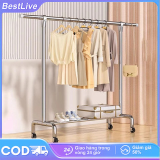 Giá phơi quần áo có thể kéo dài INOX Kệ để đồ dưới đáy giá treo quần áo Chịu Tải Cao Bánh Xe Di Động