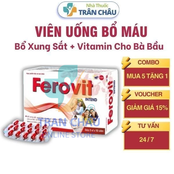 Viên Sắt Bổ Máu Ferovit - Bổ Sung Sắt, Vitamin và Acid Folic Cho Mẹ Bầu và Trẻ Em Thiếu Máu 30 Viên