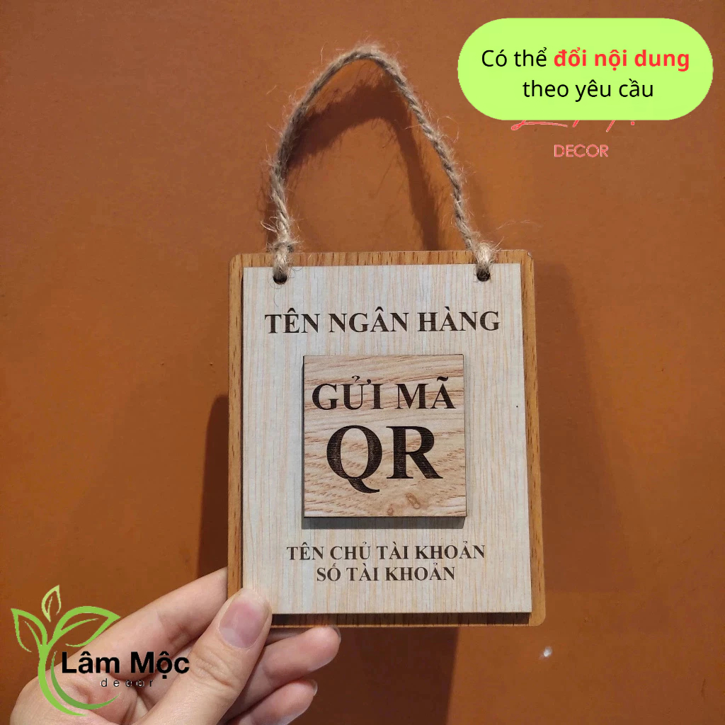 Bảng gỗ khắc mã QR Code thanh toán, QR kết nối wifi treo tường nội dung thay đổi theo yêu cầu
