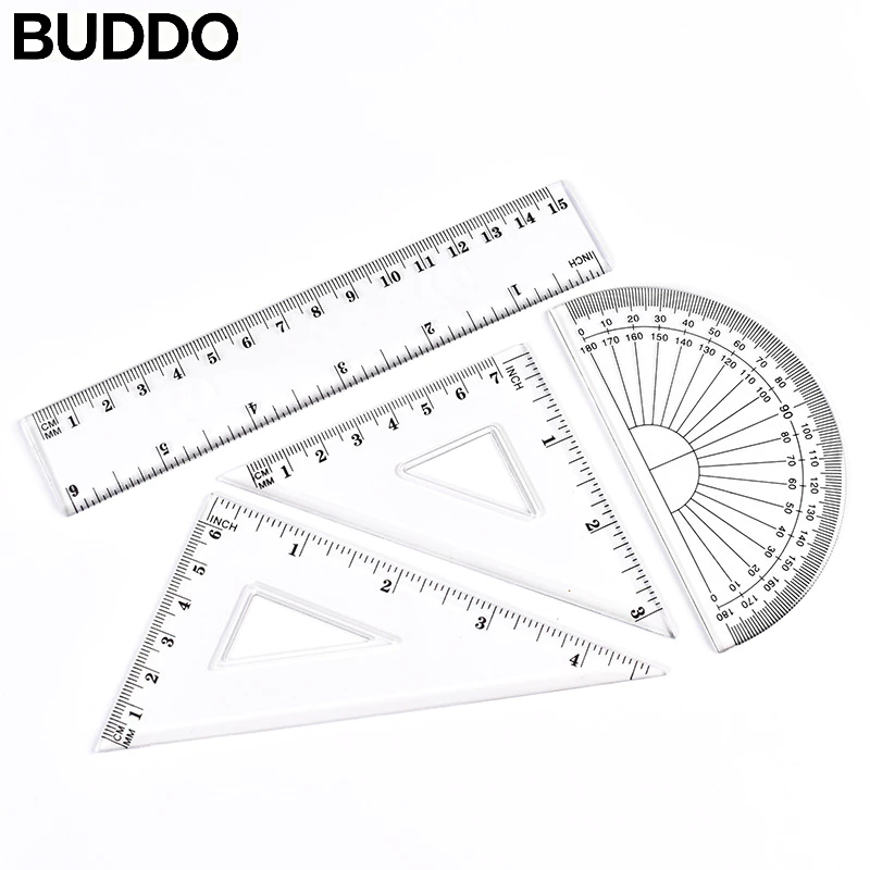Bộ 4 dụng cụ eke học sinh Deli - 1 bộ eke thước kẻ đo góc tam giác vuông - BUDDO
