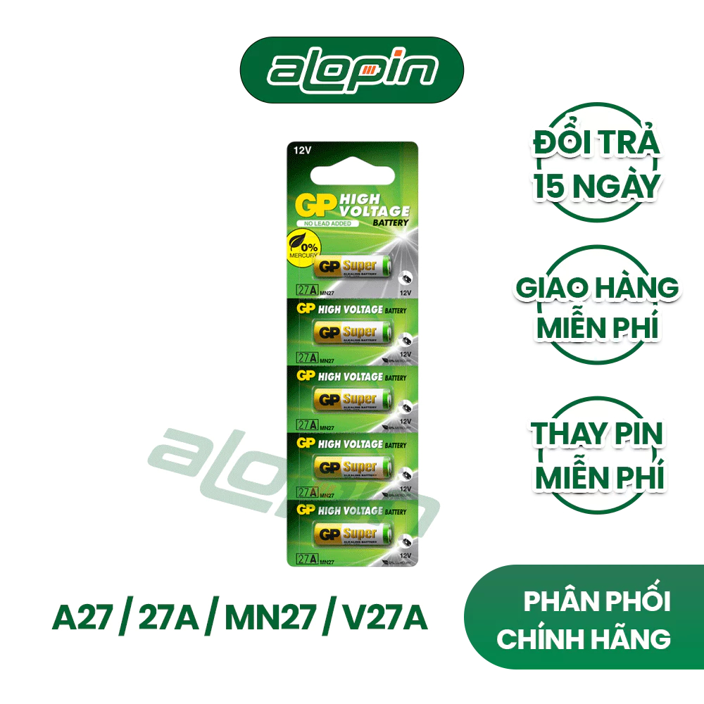 Pin GP Alkaline A27 (27A / MN27 / V27A) Vỉ 5 Viên - Chính Hãng