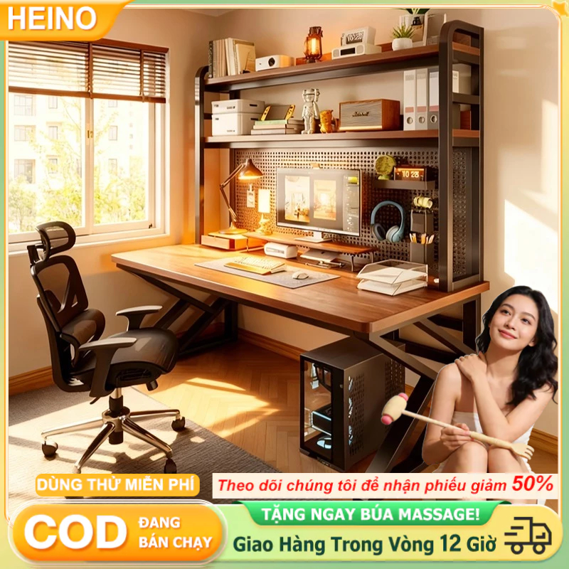 HEINO Bàn Làm Việc Bàn Gaming Nội Thất mặt gỗ 1m2 1m thiết kế cá tính sắt sơn tĩnh điện cao cấp