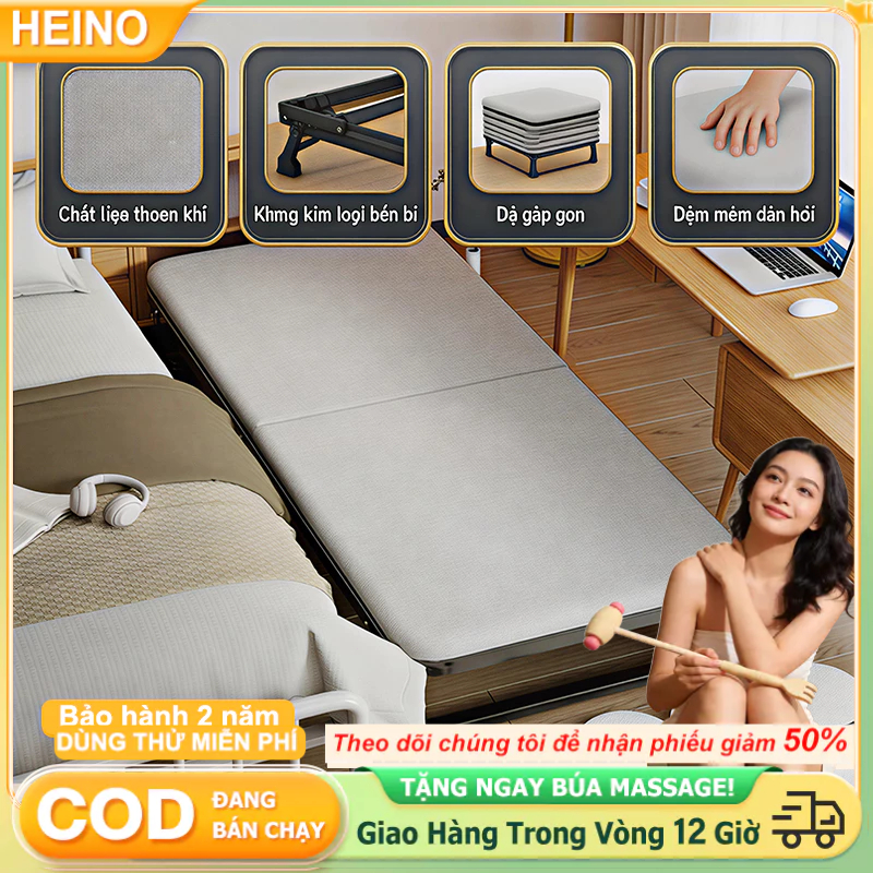 Giường xếp HEINO khung thép carbon chắc chắn - Giường gấp đa năng tiện lợi bảo hành 2 năm giao 12h