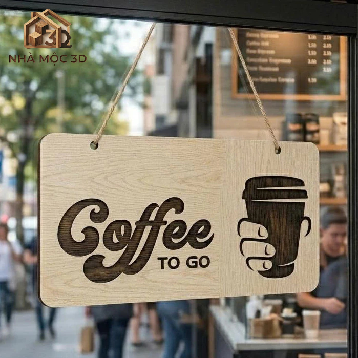 Biển Gỗ Coffee Mang Đi Treo Cửa  Bảng Gỗ Decor Trang Trí Quầy Cafe, xe cafe,