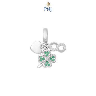 Hạt charm Bạc DIY PNJSilver hình cỏ bốn lá và trái tim ZTXMW060022