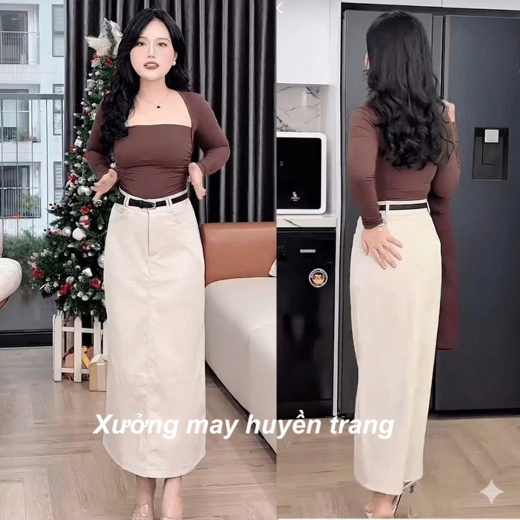 Chân váy kaki nữ dài 85cm dáng suông xẻ tà sau mềm mịn co giãn nhẹ cạp cao tôn dáng thanh lịch M688 | BigBuy360 - bigbuy360.vn