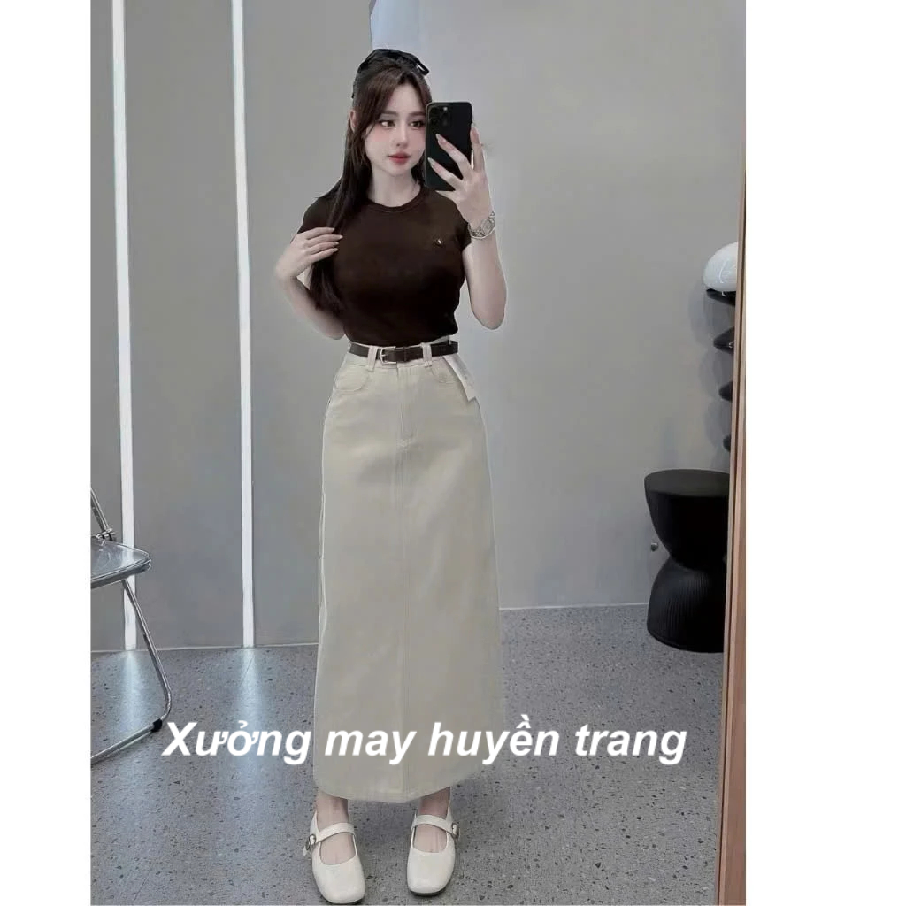 Chân váy kaki nữ dài 85cm dáng suông xẻ tà sau mềm mịn co giãn nhẹ cạp cao tôn dáng thanh lịch M688 | BigBuy360 - bigbuy360.vn
