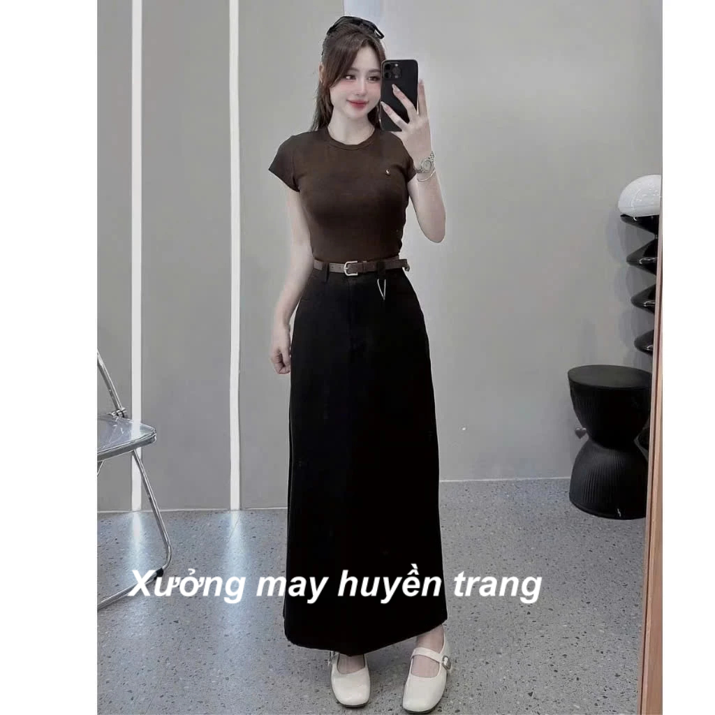 Chân váy kaki nữ dài 85cm dáng suông xẻ tà sau mềm mịn co giãn nhẹ cạp cao tôn dáng thanh lịch M688 | BigBuy360 - bigbuy360.vn