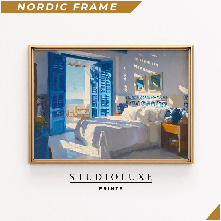 Tranh treo tường, Mediterranean Hotel Bedroom Painting - Coastal Wall Art (Digital Download) 302 1