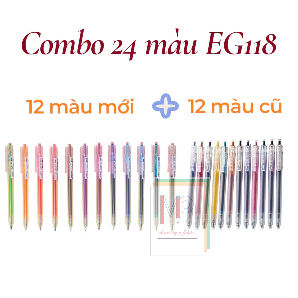 (Combo 24 màu - EG118) Bút gel bấm mực nước nhiều màu Deli EG118 ngòi 0.5mm, thiết kế tối giản