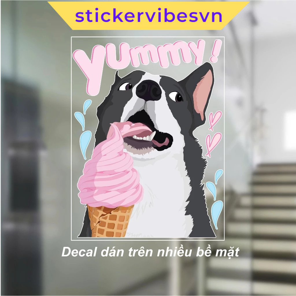 Decal Sticker, Funny Dog & Cute Fox & Ice Cream and Coffee dễ thương, decor kính, phòng cho bé , cửa